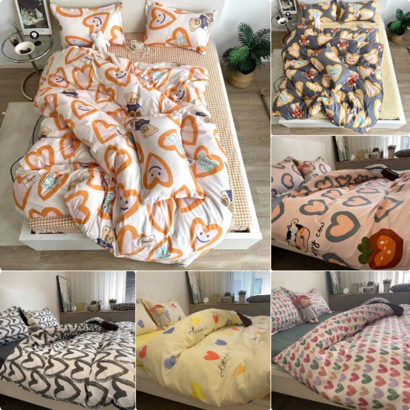 Bộ Chăn Ga Gối Cotton Poly Nhập Khẩu Chăn Ga Gối Tim Màu