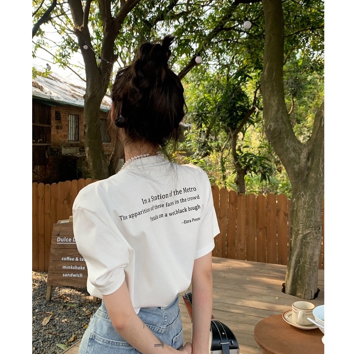 QADCOL Áo Thun Dáng Rộng In Chữ Phối Khóa Kim Loại Thời Trang Cho Nữ