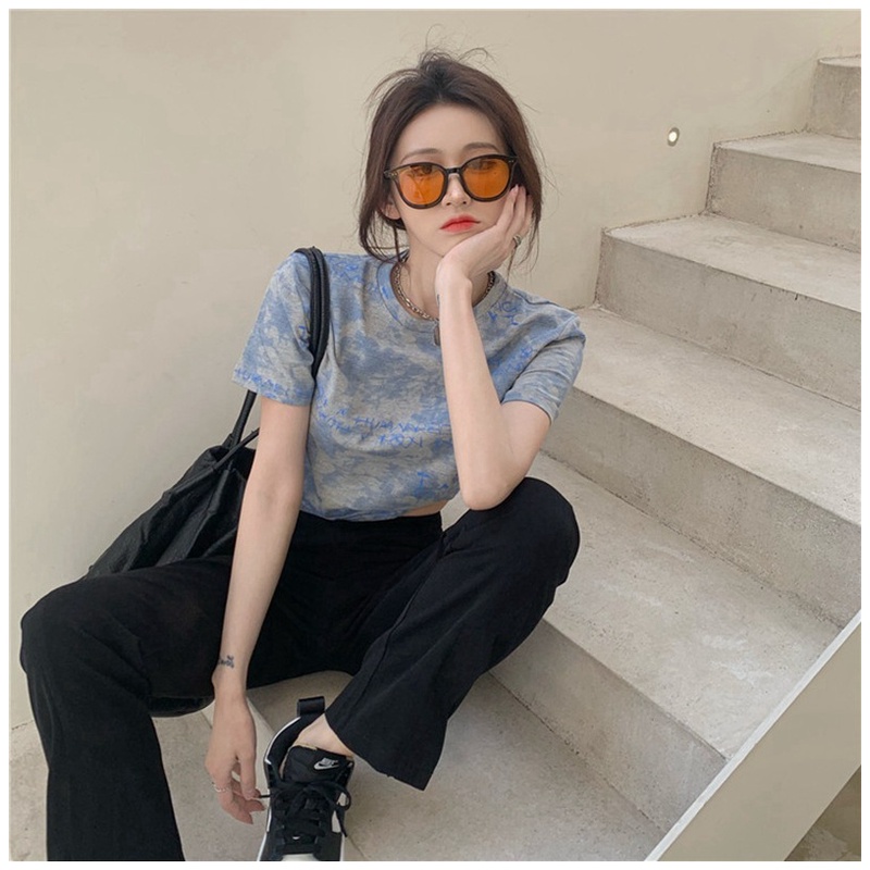 Áo thun croptop ngắn tay nhuộm màu xinh xắn dành cho nữ