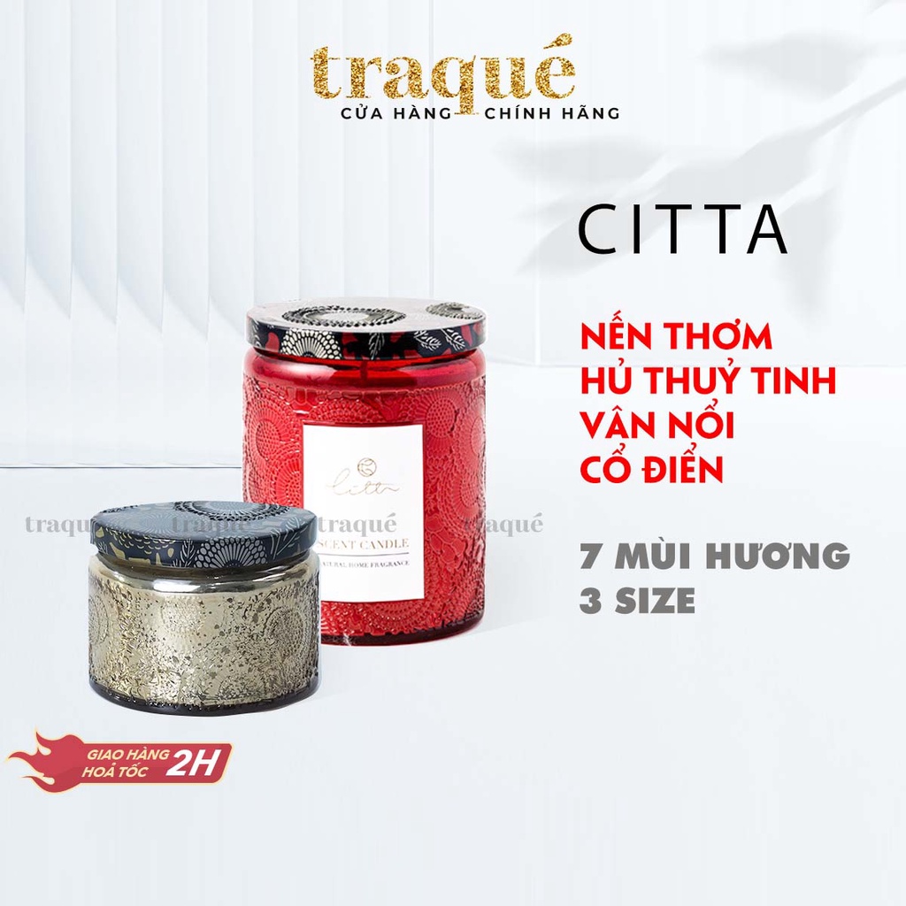 Nến thơm tinh dầu tự nhiên Citta, cốc vân nổi sang trọng dùng để trang trí &amp; cho độ toả hương rộng khắp