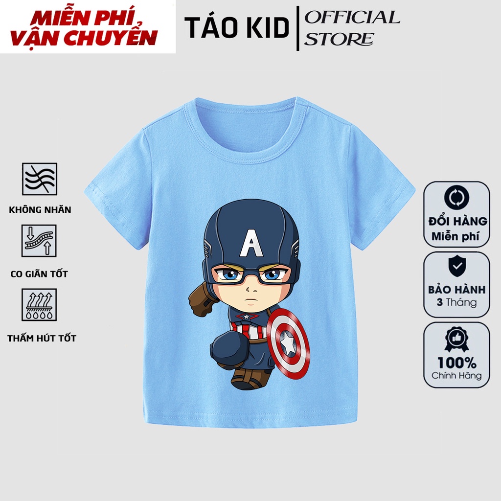 Áo thun bé trai bé gái cộc tay Táo Kid chất cotton in hình Đội Trưởng Mỹ Chibi 2 từ 0 đến 10 tuổi TK104