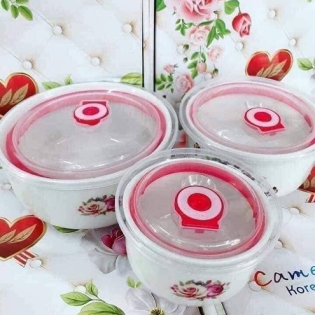 Bộ 3 bát sứ có nắp hút chân không cao cấp