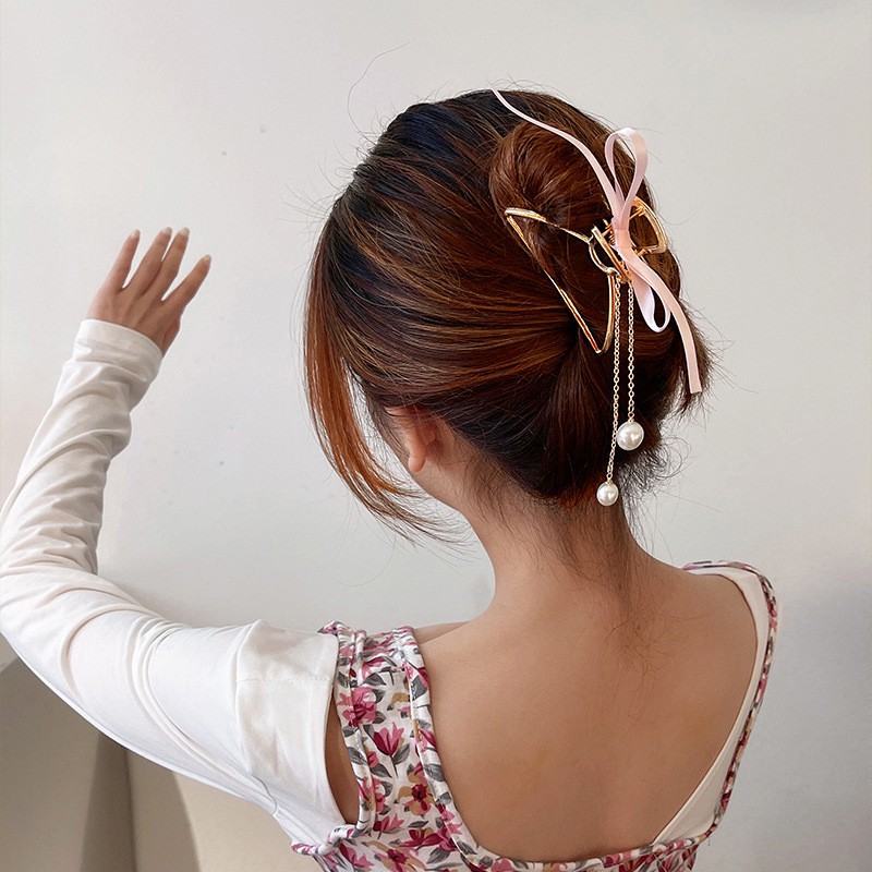 Kẹp tóc càng cua kim loại đính châu ruy băng sang chảnh Tiluca KEP30