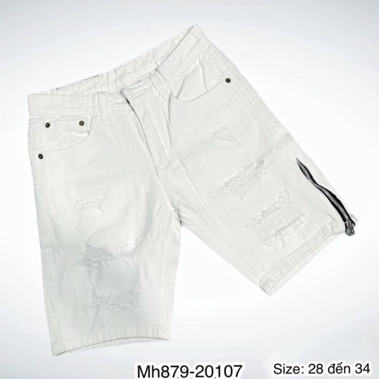 Quần Jean Ngố Nam Rách Đen Trắng Cao Cấp - Quần Ngố Bò Nam Khoá Dọc Siêu Đẹp