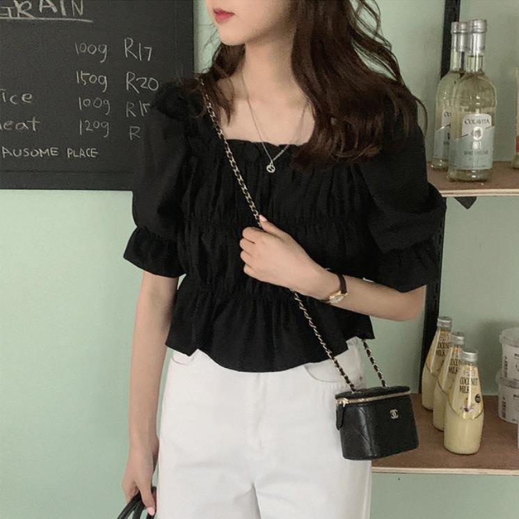 Áo Sơ Mi Tay Ngắn Cổ Vuông Màu Trơn Thời Trang Cho Nữ