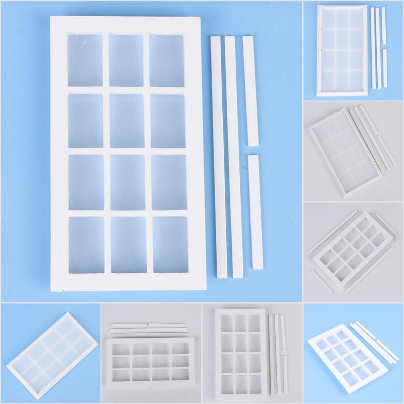 [HoMSI] 1:12 Dollhouse Wooden Miniature White 12 field Window Frame Model Accessories SUU