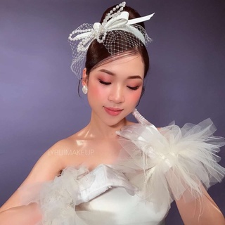 Cài Nơ Lưới Cài Tóc Cô Dâu màu trắng