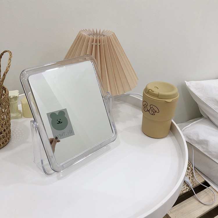 Gương soi trang điểm để bàn trong suốt nhựa Acrylic 2 mặt xoay 360 độ phong cách Hàn Quốc URI DECOR