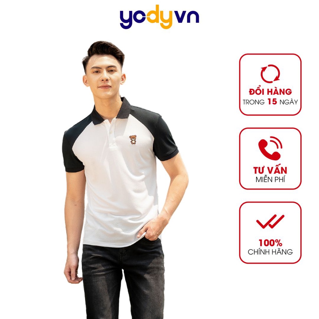 Áo polo nam YODY in hình gấu chất liệu cotton cà phê APM5281