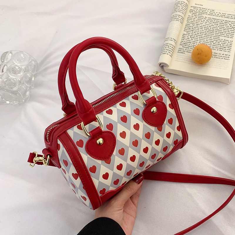 Túi Đeo Chéo Vai In Hình Trái Tim Dễ Thương Dành Cho Nữ