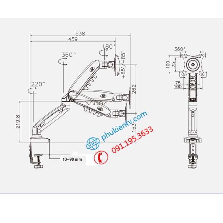 Giá treo màn hình máy tính NB F80 17 - 30 Inch ( gắn bàn) - Hàng Chính Hãng Xoay 360 độ