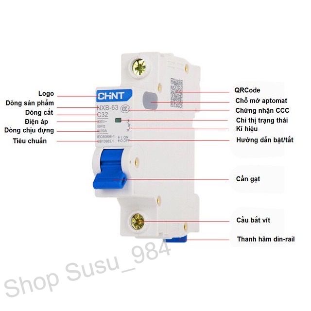 Aptomat Chint NXB-63 1P 16A Dòng Cắt 6kA