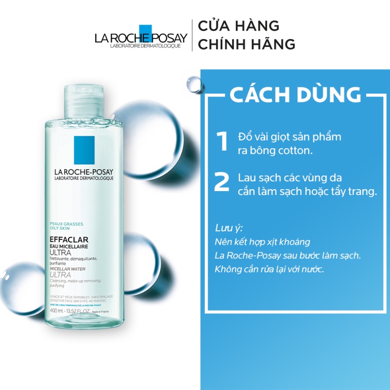 Bộ đôi nước làm sạch sâu và tẩy trang dành cho da mụn, da dầu nhạy cảm Efffaclar Micellar Water 400ml