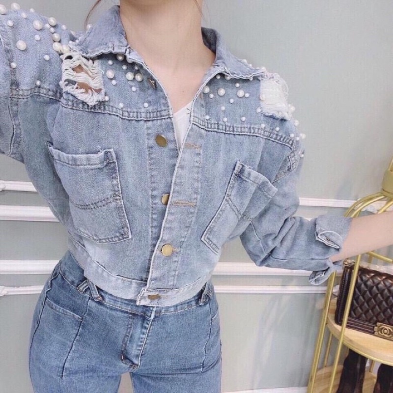 áo khoác bò đính đá thời trang trẻ ( hình thật)
