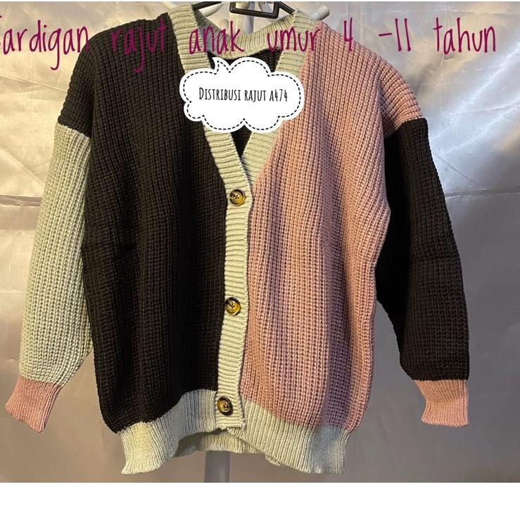 Áo Khoác Len Cardigan Hai Tông Màu Xinh Xắn Cho Bé 4-11 Tuổi