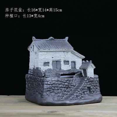 Nhà cổ trồng cây mẫu số 6 ( chưa bao gồm thực vật) trang trí tiểu cảnh để bàn bonsai mini-  Chất liệu gốm tử sa