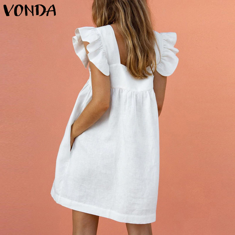 Đầm Sát Nách Cổ Vuông VONDA Phối Bèo Thiết Kế Màu Trơn Thanh Lịch | BigBuy360 - bigbuy360.vn