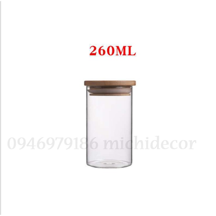 Lọ thủy tinh nắp gỗ đựng đồ khô cao cấp 250ml,450ml,650ml