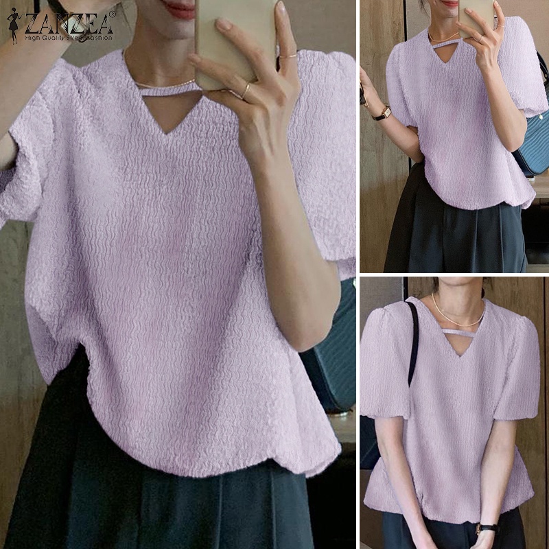 Áo ZANZEA tay phồng cổ chữ V thời trang dành cho nữ