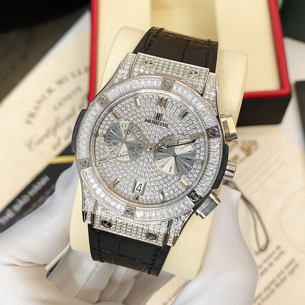 Đồng hồ nam Hulo full box đính đá cao cấp dây cao su chống nước DH208 shop106 | BigBuy360 - bigbuy360.vn