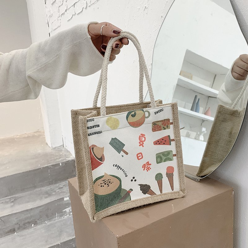 Túi vải canvas mini in họa tiết phong cách trung hoa