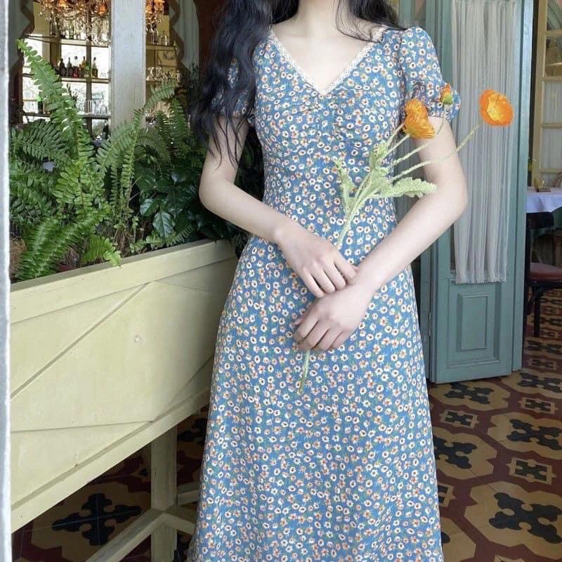 🌷 VÁY HOA NHÍ XANH VINTAGE VIỀN REN | BigBuy360 - bigbuy360.vn