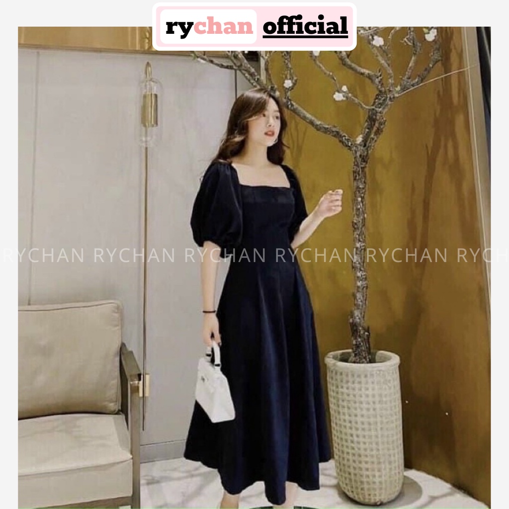 Đầm Nữ Dự Tiệc Sang Trọng Cổ Vuông Tay Dài Phồng Chiết Eo Tôn Dáng Màu Kem Trắng Đen Hot Hit [ẢNH THẬT CUỐI] - DX9727
