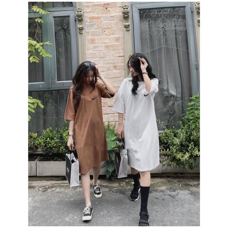 ĐẦM SUÔNG TAY NGẮN NI LOGO THÊU 6569 thiết kế form suông rộng basic style ullzang hàn quốc mặc hàng ngày đi chơi