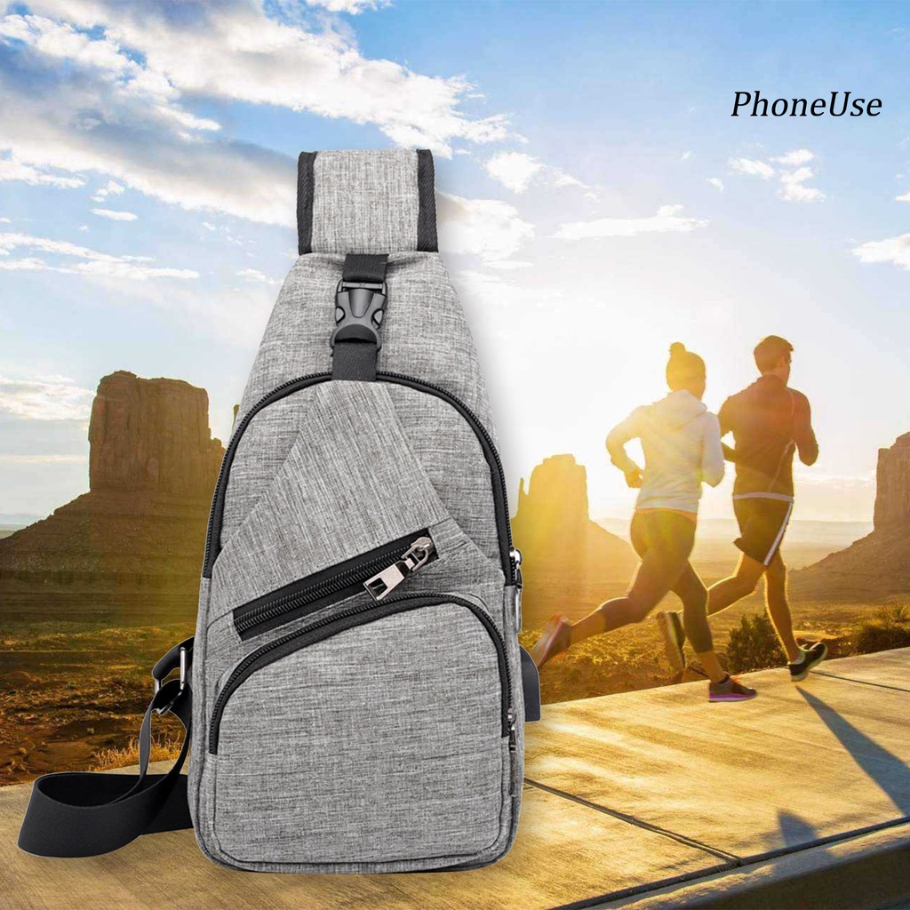 Balo đeo chéo da PU có khóa kéo kèm cổng sạc USB thời trang cho nam
