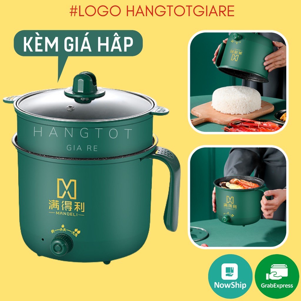 Nồi Nấu Đa Năng Có Tay Cầm 1,8L - Nồi Lẩu Điện 2 Nấc Nhiệt Mẫu Mới 2021 Kèm Giá Hấp