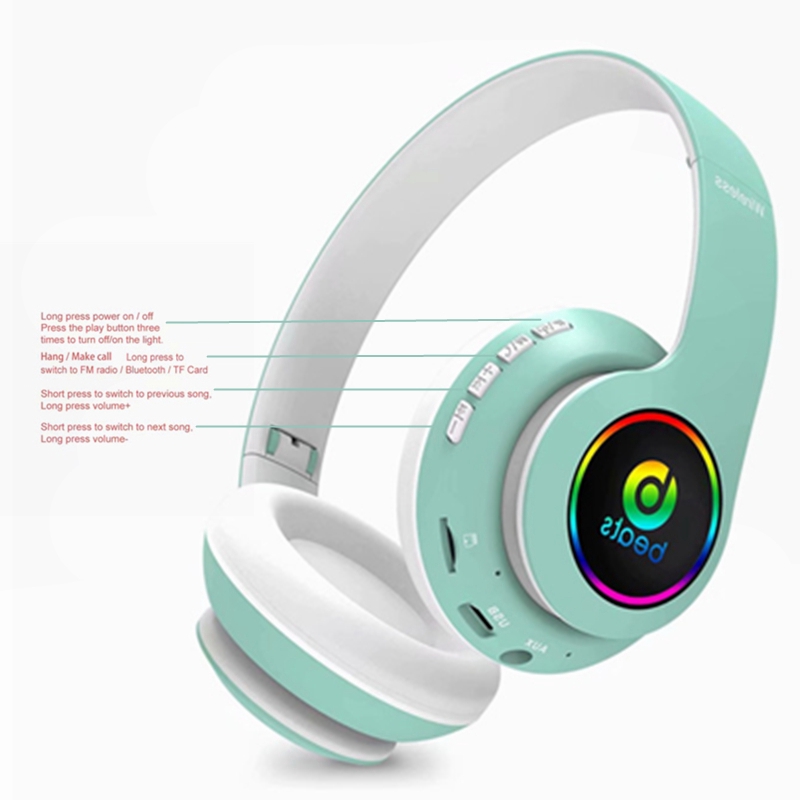JBL LED Colorful Light 5.0 Bluetooth Headset Wireless Bluetooth Earphones HiFi Stereo Headphone
