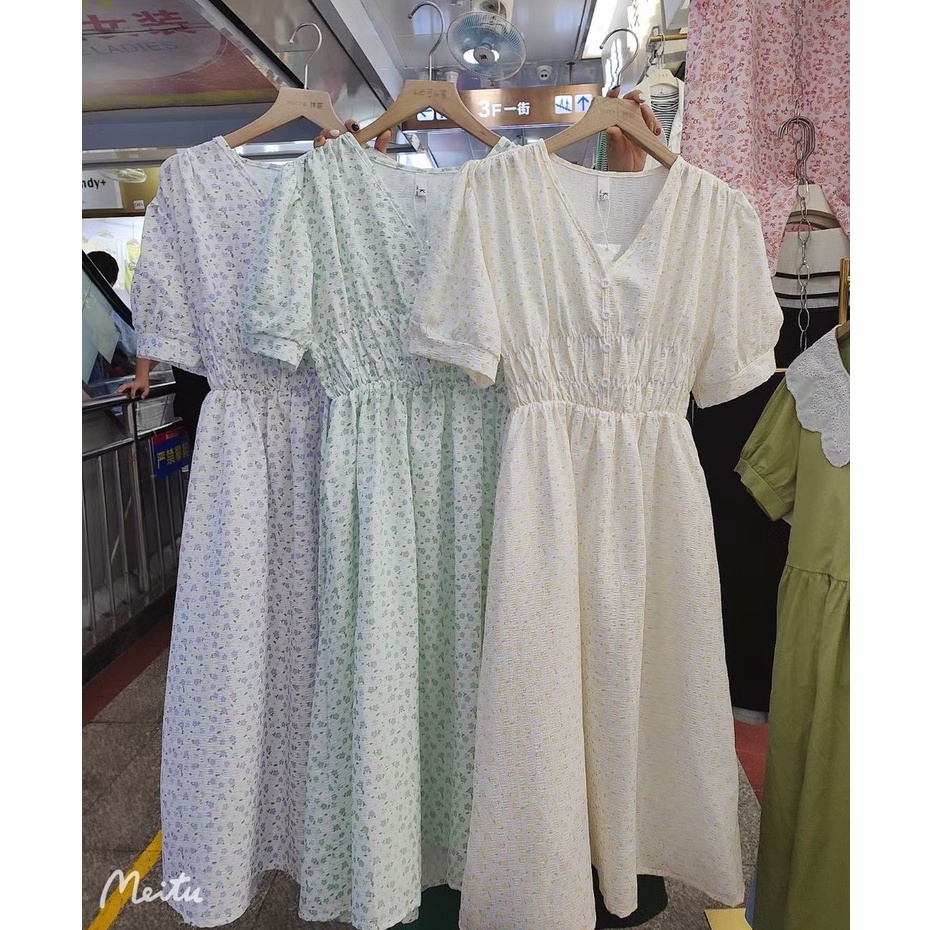 Váy hoa nhí cổ V nhún ngực VKE1042-1 Ulzzang Style🌸 Hàng Quảng Châu