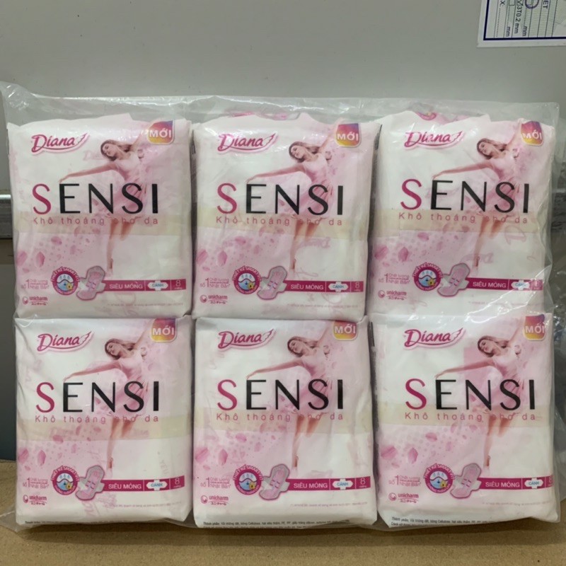 Combo 6 gói Băng vệ sinh Diana Sensi cho da mẫn cảm có cánh 8 miếng