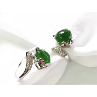 Nhẫn  hồ ly xanh đậm vân trong nước, bóng cực đẹp, biểu tượng của sắc đẹp, trẻ trung