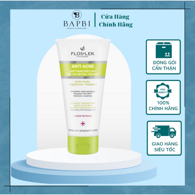 Sữa Rửa Mặt Floslek Anti Acne Bacterial Face Cleansing Gel 200ml Cho Da Dầu M ụn