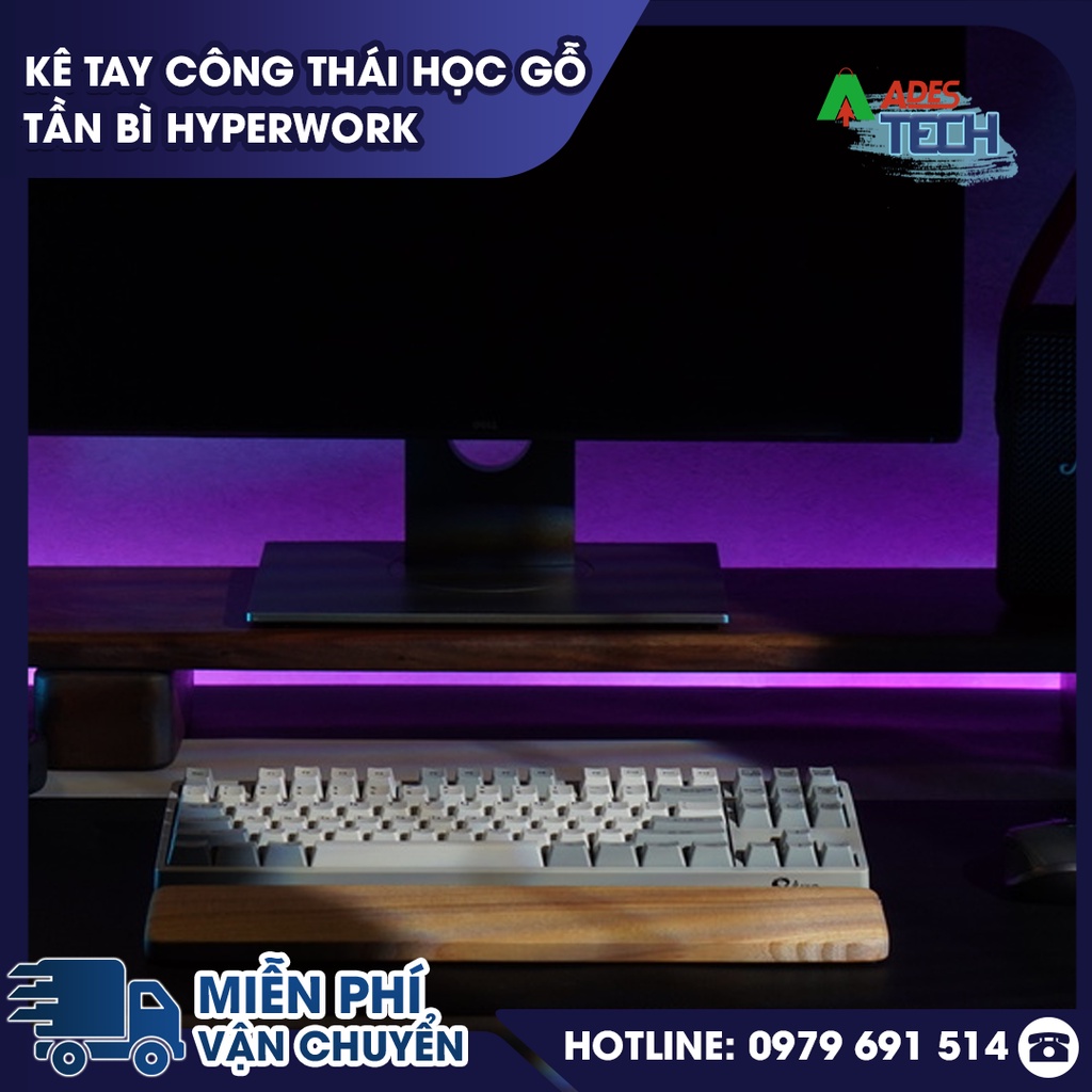 Kê Tay Công Thái Học Gỗ Tần Bì HyperWork Cao Cấp Cho Bàn Phím Cơ
