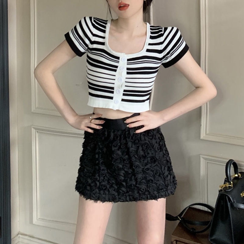 Áo Khoác cardigan Họa Tiết Kẻ Sọc Màu Sắc Tương Phản Ngọt Ngào Thời Trang Mùa Hè Cho Nữ