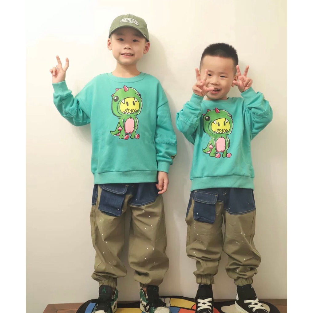 Áo nỉ cổ tròn drew khủng long cho bé ,áo sweater trẻ em unisex , Kid_genZ