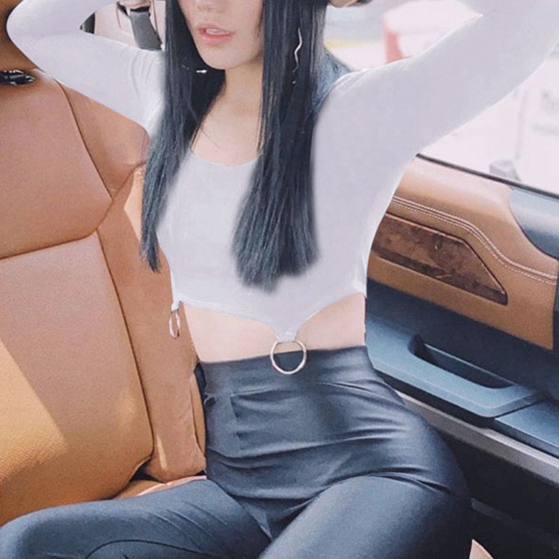 Áo Crop Top Tay Dài Cổ Tròn Phong Cách Vintage Thập Niên 90