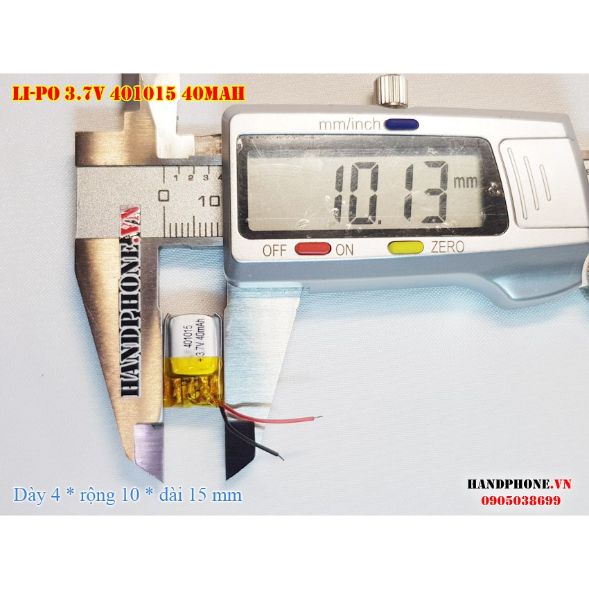 Pin Li-Po 3.7V 40mAh 401015 (Lithium Polymer) cho tai nghe Bluetooth, định vị GPS, máy ghi âm, máy nghe nhạc, khóa điện