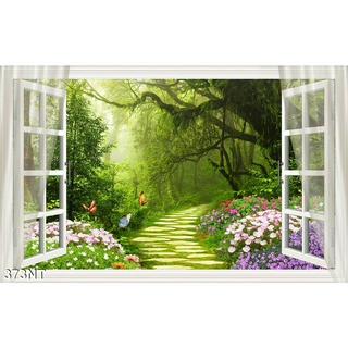 TRANH DÁN TƯỜNG 3D CỬA SỔ PHONG CẢNH ĐẸP 373NT  -  TRANH DÁN TƯỜNG HÌNH Ô CỬA SỔ NHÌN RA PHONG CẢNH