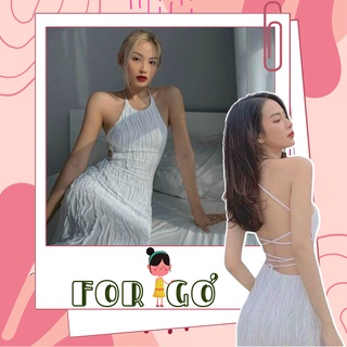 Đầm maxi trắng dự tiệc dợn sóng dây đan lưng mẫu hot 2022 FOR GƠ, video thật ĐHL1