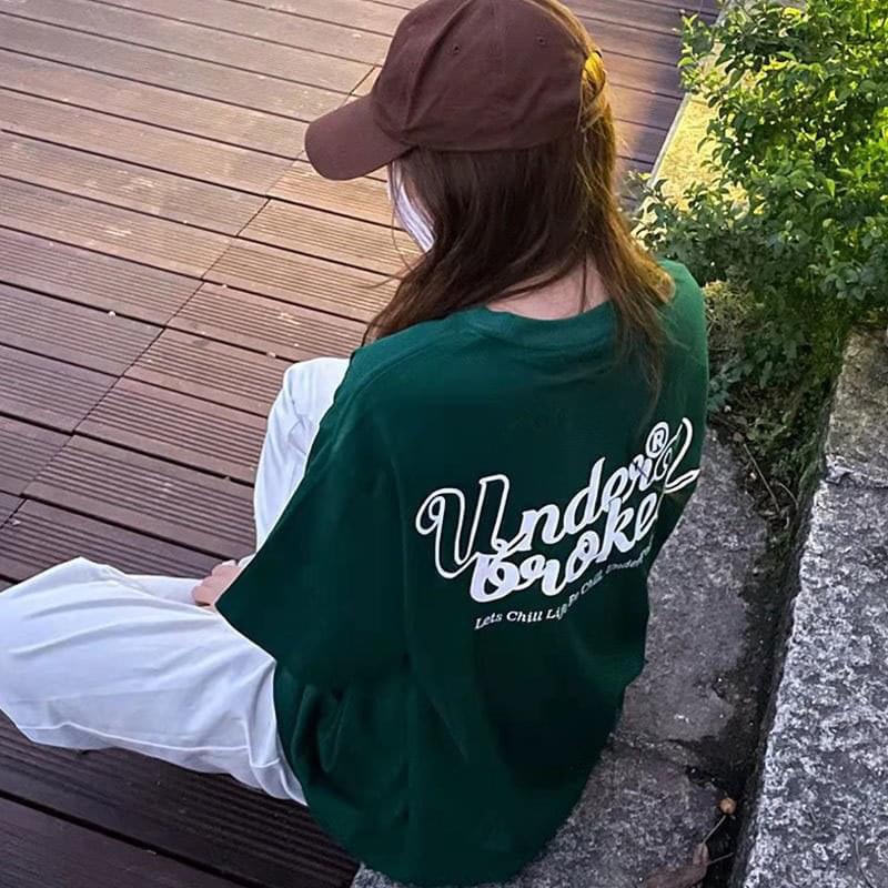 Áo Thun Tay Lỡ Nam Nữ Unisex Áo Phông Form Rộng Màu Xanh Cổ Vịt Xanh Lá Under Broken Vải Cotton Mềm Mịn Thoáng Mát
