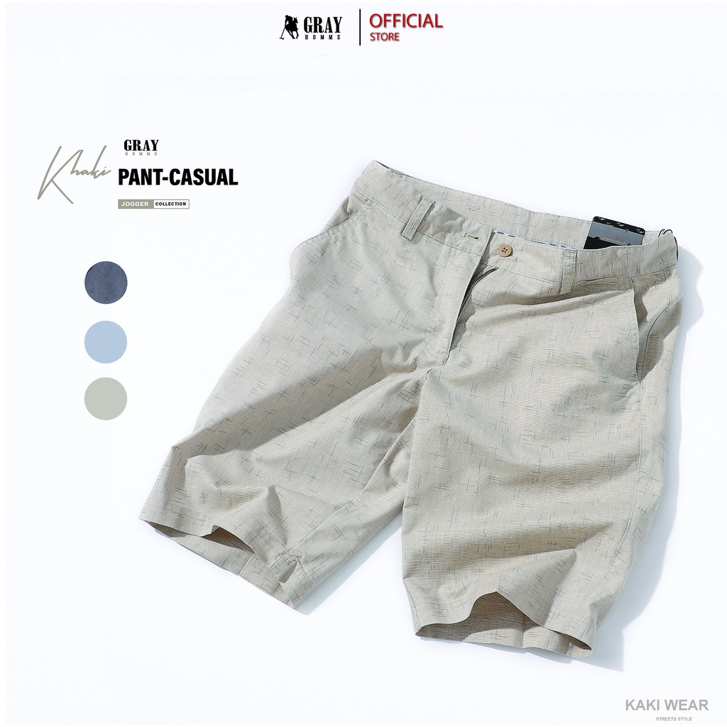 Quần đùi nam kaki kẻ xước GRAYHOMME short kaki mềm nhẹ, thoáng khí - BT110
