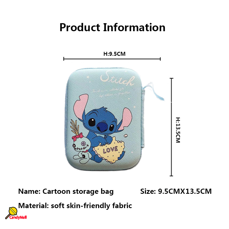 Túi đựng ổ cứng ngoài/ cáp nguồn/powerbank/Mp5 HDD có khóa kéo in họa tiết hoạt hình Winnie the Pooh/ kỳ lân/ kỳ lân dễ thương