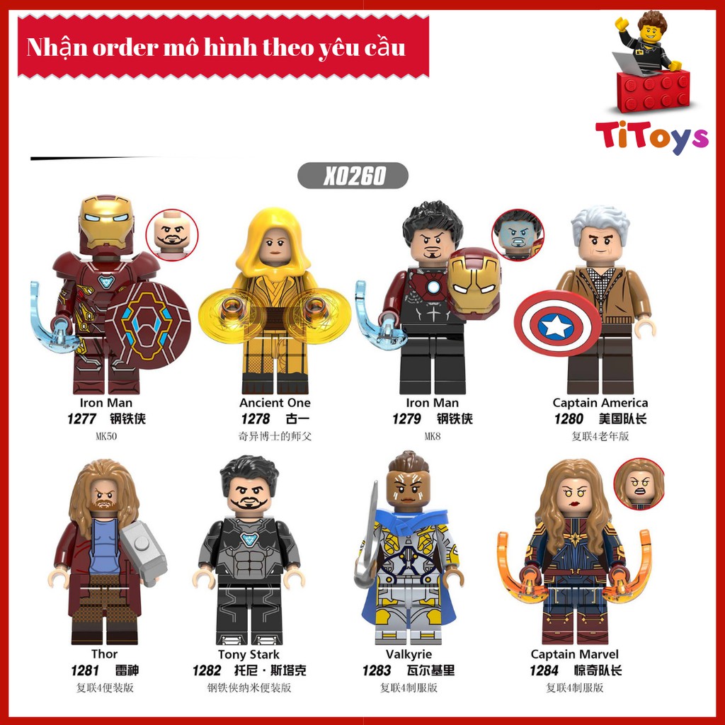 Minifigures Nhân vật siêu anh hùng End Game Captain America Thor Tony Stark Valkyrie -   Đồ chơi Lắp ghép Xếp hình X0260