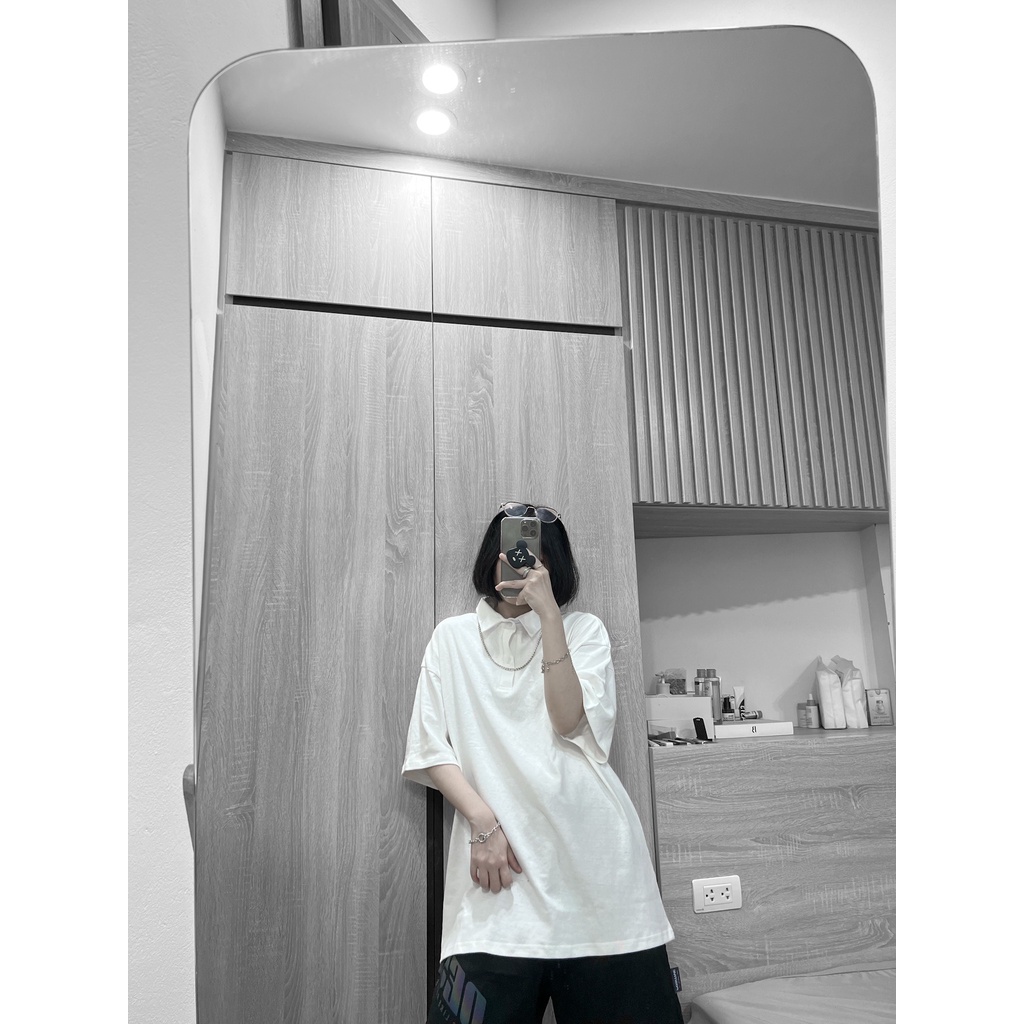Áo thun polo trơn tay lỡ MEANSTORE phông Unisex nam nữ tee oversize form rộng pull Ulzzang Hàn Quốc- Basic đen, trắng