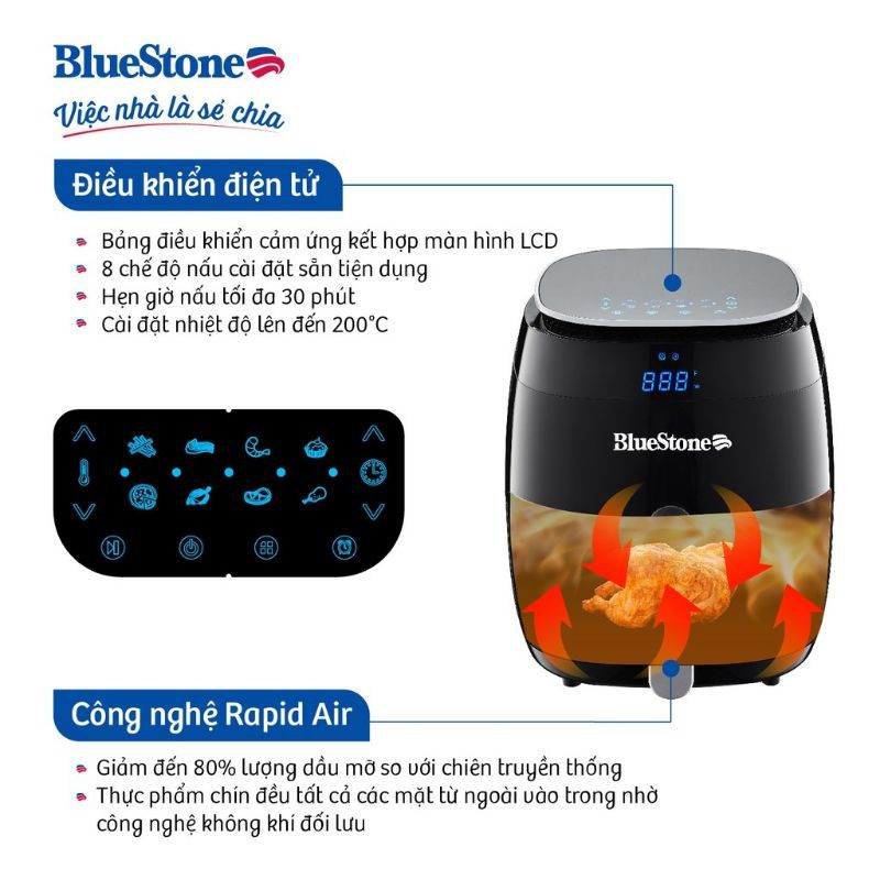 NỒI CHIÊN KHÔNG DẦU ĐIỆN TỬ BLUESTONE AFB - 5866 ( Dung tích : 3,5 lít)