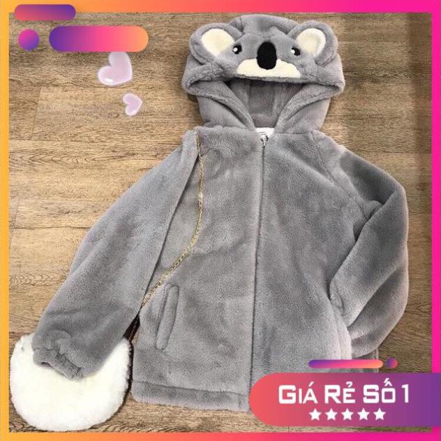 Áo khoác Lông gấu nỉ xám thêu , lông hai mặt, áo lông tai gấu, giá rẻ nhất thị trường freesize unisex | BigBuy360 - bigbuy360.vn