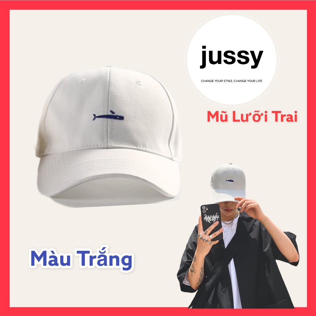 Mũ Lưỡi Trai Jussy Thêu Hình Cá Voi Nhiều Màu Hot Trend Phong Cách Nón Lưỡi Trai Hàn Quốc Form Mềm Chất Vải Cotton